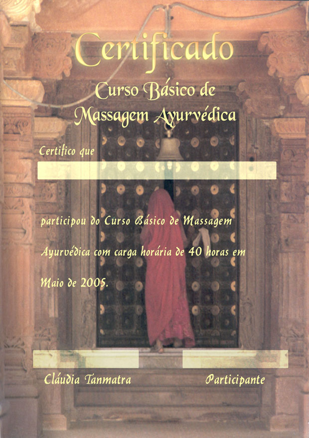 Demonstrar a criação do certificado do curso de Massagem Ayurvedica para o cliente Ayurveda Brasil. Por Espaço Calma